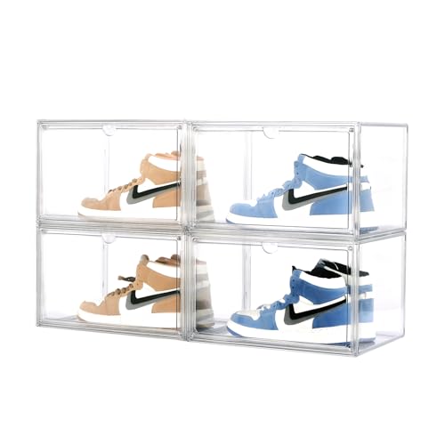 OMOPIN 4 PACK XXL Shoe Storage Boxes Clear Stackable Acrylic Shoe Organizer for Closet Fit for US...