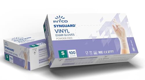 100 guantes de vinilo S nuevo modelo sin polvo, sin látex, hipoalergénicos, certificados CE desechables transparentes (100, talla S)