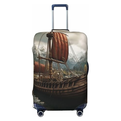 Elastic Travel Luggage Cover for Suitcase Tsa Approved Stretch Scratch-Resistant Suitcase Protector Cover Washable Old Viking Boat Baggage Covers Fits 18-32 Inch Luggage Case
