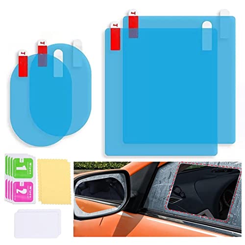 HSR Universal Accessories Rear-View Mirror Waterproof Anti Fog Rainproof Anti-Water Protective Film Sticker for Car (Square - 2 PCs + Oval - 2 PCs)