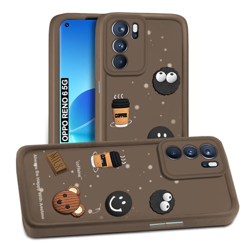 Image of AESTMO Back Case Cover for Oppo Reno 6 5G Cover | Cute Fun Cartoon 3D Ball | Coffee Silicone Case | Full Body Protection | Camera Protection Back Cover for Oppo Reno 6 5G (Brown)