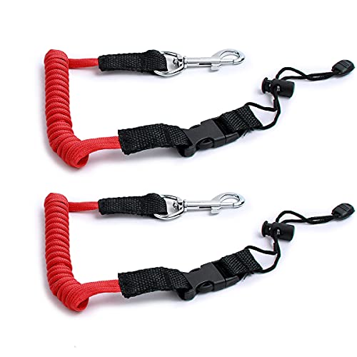 SPENCER 2 Pack Kayak Paddle Leash - Kayak Rod Leash Safety Tool Paddle Lanyard Rope Kayak Accessories Stretchable Coiled Lanyard Leash for Kayak and SUP Paddles, Fishing Poles Rods (Red)
