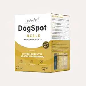 DogSpot Meals, Fresh Dog Food Recipe, Chicken, Rice, Vegetables & Turmeric Formula, Wet Food for Medium Dogs, 150 gm Pouch (Pack of 16)