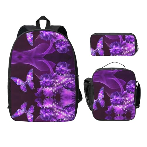 Sac à dos papillon violet EdWal 3 pièces avec trousse pour cartable collège noir