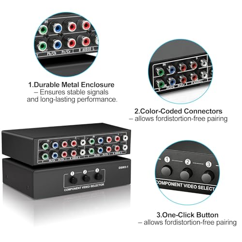 Image of 3 Port Component AV Video Switch Box Hub Splitter RGB Selector Converter 3 Input 1 Output for Xbox 360 Wii PS2 PS3 DVD