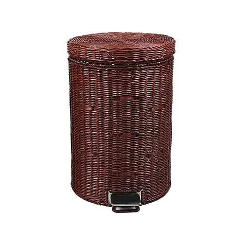 Silent Pedal Wicker Trash Can with Lid, Round Rattan Wastebasket with Removable Liner, Ideal for Bathroom, Kitchen, Living Room - Stylish & Functional Garbage Bin