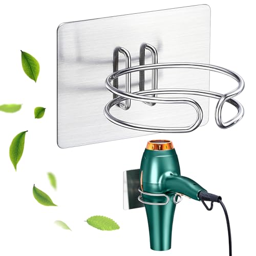 LOXSUN Föhn Halterung, Fönhalter Ohne Bohren, Edelstahl Föhnhalter Wand, Halterung für Fön Aufbewahrung Haartrocknerhalter, Fönhalterung Selbstklebend Föhnhalterungen für Bad (Silber) 1