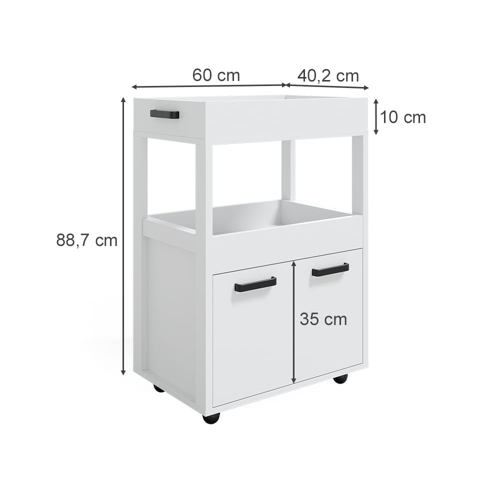 Vicco Rollcontainer Simon, Weiß, 60 x 88.7 cm, mit Rollen und Ablagefläche für Kleingeräte