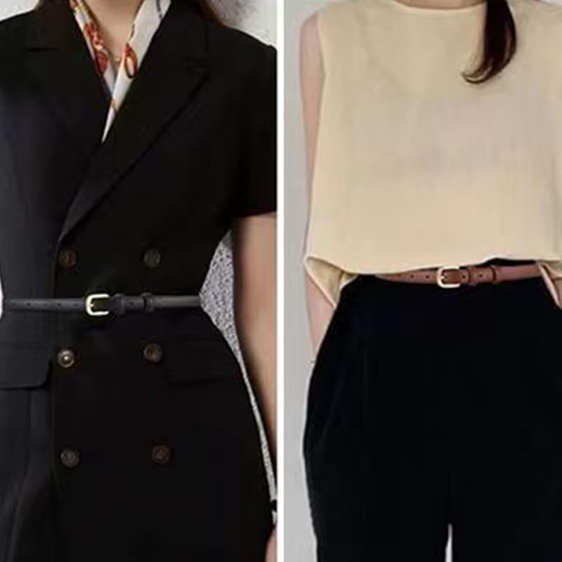 Women’s Slim Belt – Stylish, Minimalist Design with Adjustable Metal Buckle – Lightweight and Foldable for Jeans, Dresses, and Casual Wear – A Thoughtful Gift Idea(Brown)2