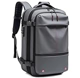 Genérico Mochila de viaje al vacío con bomba – Mochila de compresión de cabina con airbag, antirrobo e impermeable, ampliable hasta 60L para hombre y mujer,Grey