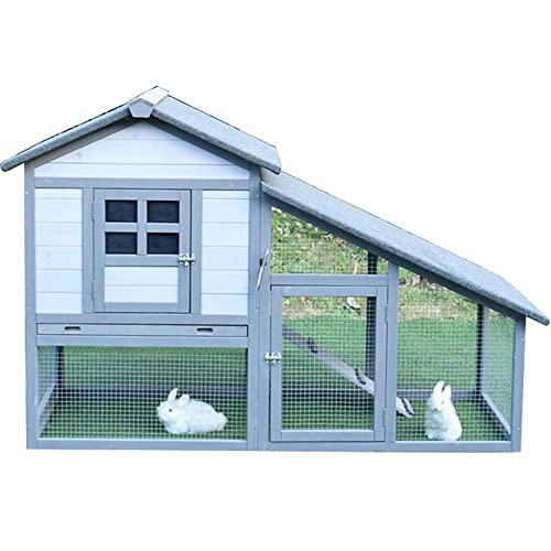 鶏小屋 屋外チキンコープ マルチレベル耐候性鶏舎 巣箱付き55インチ木製家禽ケージ ラン ランプ 金網 取り外し可能な底 丈夫で丈夫 水で洗える組み立て簡単 鶏用ケージ (Color : Grey 1-151x66x100 cm)