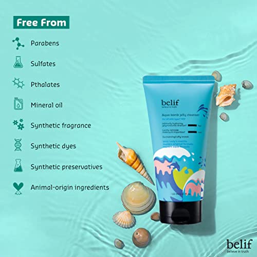 Image of Belif Aqua Bomb Jelly Cleanser 160ML | Hydrating & Gentle Face Wash | Korean Skincare | Makeup Remover for All Skin Types | Vegan & Dermatologically Tested