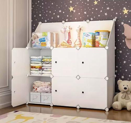 Image of Plastic Wardrobe for Kids Clothes - 6 Door Foldable Cupboard for Bedroom, Baby Clothes Storage Almirah with Doors, Collapsible Wardrobe Kids for Home (B5 Green)