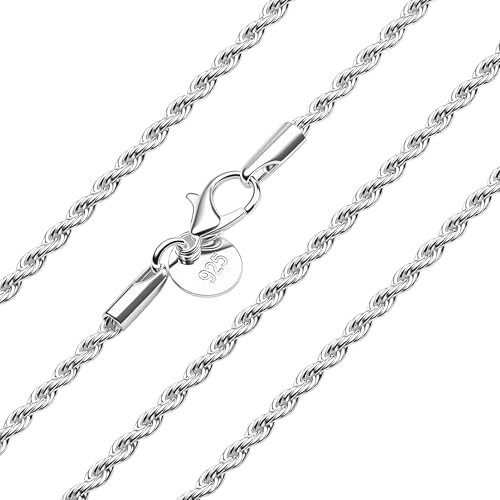 LUXYSODE Collar de plata de ley 925 para mujer, cadena de serpiente, collar de cuerda trenzada, múltiples longitudes, 40.6 a 61.0 cm, regalo o reemplazo de colgante, 20 inch / 50 cm, Metal, No es una