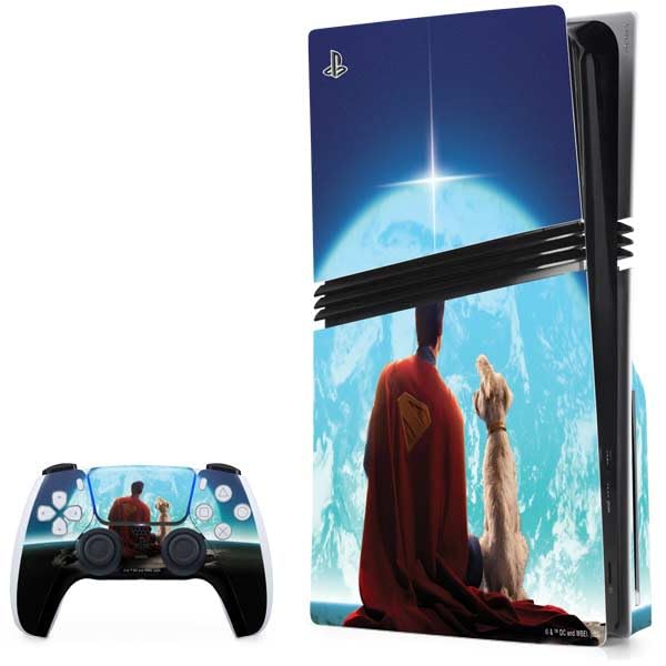 Skinit Decal Gaming Skin Compatible with PS5 Pro Disk Bundle - Officially Licensed Superman 2025 Superman & Krypto Watch The Earth Design