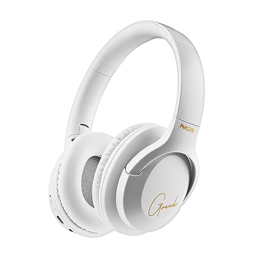 NGS Artica Greed White - Auriculares Supraaurales Inalámbricos, Compatibles con Tecnología Bluetooth, Ligeros y Plegables, Micrófono Incorporado, 40h de Batería, Color Blanco
