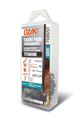 OZAKI - Chaîne Tronçonneuse 3/8 LP E49 - Titanium - Jauge 1,3 mm (0,05) - Profil de Gouge Semi-Carré - 49 Entraîneurs