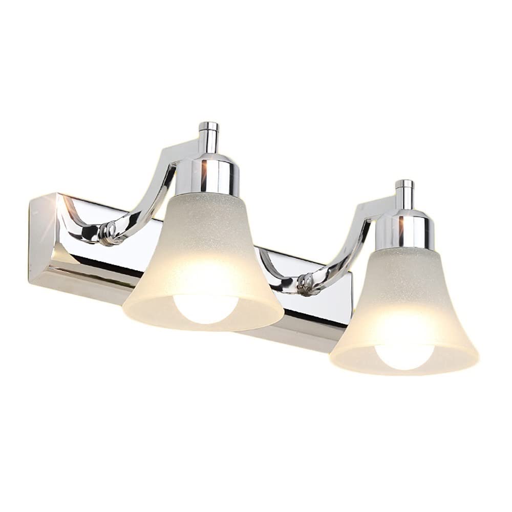 Luz frontal de espejo LED de acero inoxidable con pantalla de vidrio esmerilado plateada para baño
