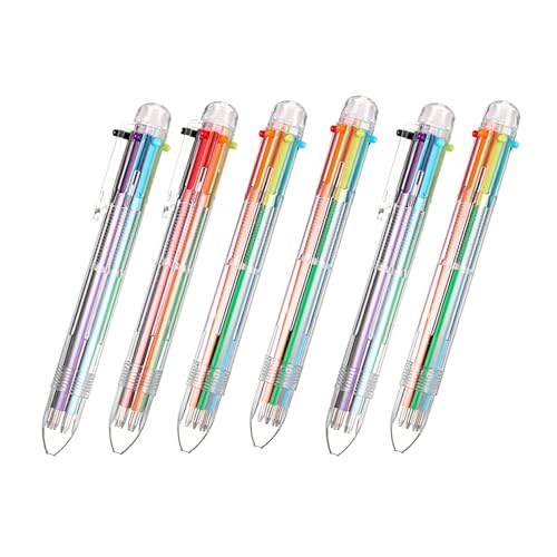 Kugelschreiber Mehrfarbig,Mehrfarbiger Kugelschreiber,Pflege Zubehör, Mehrfarbiger Kugelschreiber, Druckkugelschreiber, 6 Stück Kugelschreiber Bunt, 6 Farben 6 in 1 Kugelschreiber Set Multicolor