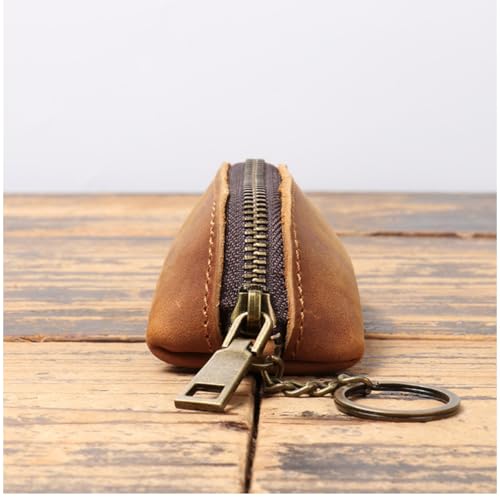 Mens Genuine Leather Coin Purse Metal Hook Key Ring Zipper Wallet Coin Holder Key Chain (Brown)3