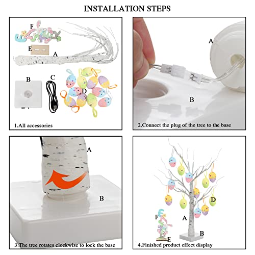 Garhelper Easter Decor 24Led Birch Tree Lights, 25Inch Pre-Lit Easter Tree With Wooden Stand Sign & 12 Hang Easter Egg, Battery Operated Warm White Birch Tree For Easter Home Party Festival Tabletop #TOP6