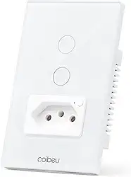 Interruptor Inteligente WiFi com Tomada, Interruptor Smart Sem Fio Doméstico Multifuncional, Controle Remoto de Eletrodomésticos Por Celulares, Branco, 2 Botao, com neutro