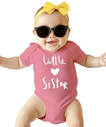 Olive Loves Apple Little Sister with Heart Bodysuit for Baby Girls Sister Sibling Outfits White on Mauve Bodysuit 6 Months