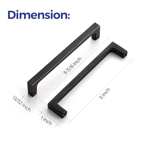 Image of Ravinte Oil Rubbed Bronze Cabinet Handles Kitchen Pulls 5 Inch 30 Pack | Square Design, Solid Zinc, Modern Slim Style, Screws Included, Easy Installation, for Kitchen Drawers & Cupboards