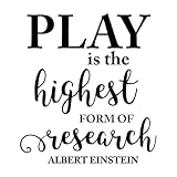 Playroom Decor for Walls | Albert Einstein Play Quote Lettering Vinyl Decal | Home Decor for Kids Bedroom, Preschool, Daycare | Small, Large Sizes | Black, White, Blue, Pink, Purple, Other Colors