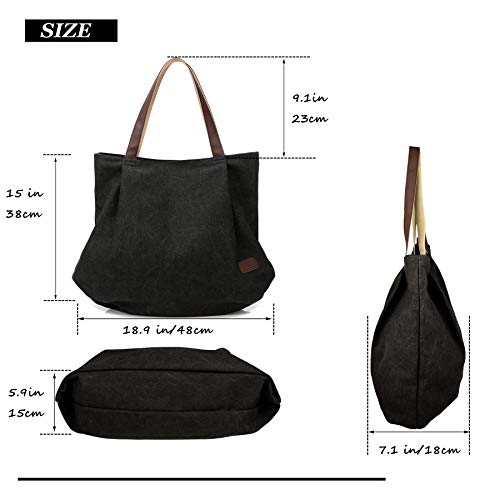 DCCN Tela Borsa A Tracolla Da Donna Vintage Borsetta Borse A Mano Sacchetto Messenger Borsa A Spalla Shopper Grande (nero)