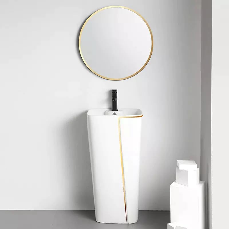 Image of B Backline Ceramic Pedestal Wash Basin | Free Standing Wash Basin For Bathroom | Pedestal Basin For Living Room & Bathrooms 17 X 14 X 33 Inch (White)