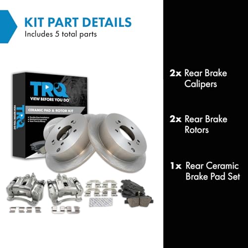 Image of TRQ Rear Brake Pad and Rotor Set Ceramic Rotors Calipers | For 2016 Kia Sportage with Manual Parking Brake