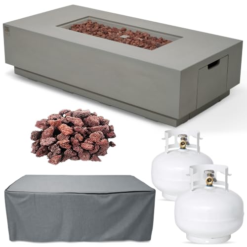 Image of AMS 66 inch Rectangular Concrete Propane Gas Fire Pit Table only (Light Gray)