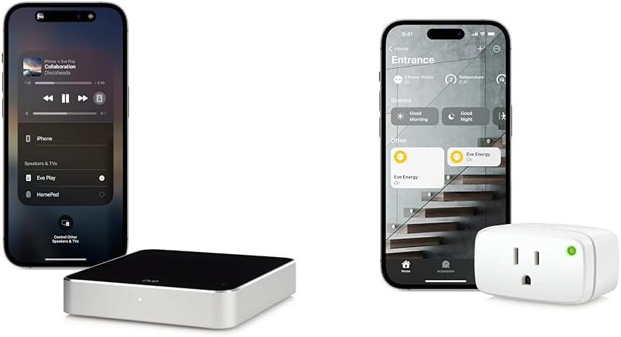 Eve Play Audio Streaming Interface Bundle with Eve Energy Smart Plug, App and Voice Control, Matter Over Thread