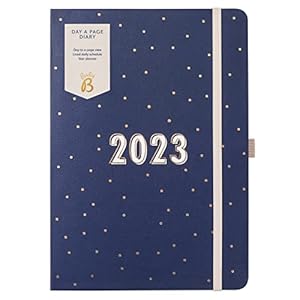 Busy B Day A Page Diary January to December 2023 – A5 Navy Spot – Daily Planner with Lined Pages, Notes and Year Planner