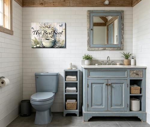 Image of Frimeeme Framed Funny Bathroom Canvas Wall Art,12x16 in