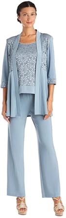 R&M Richards Women's 3 Piece Floral Lace Pantsuit