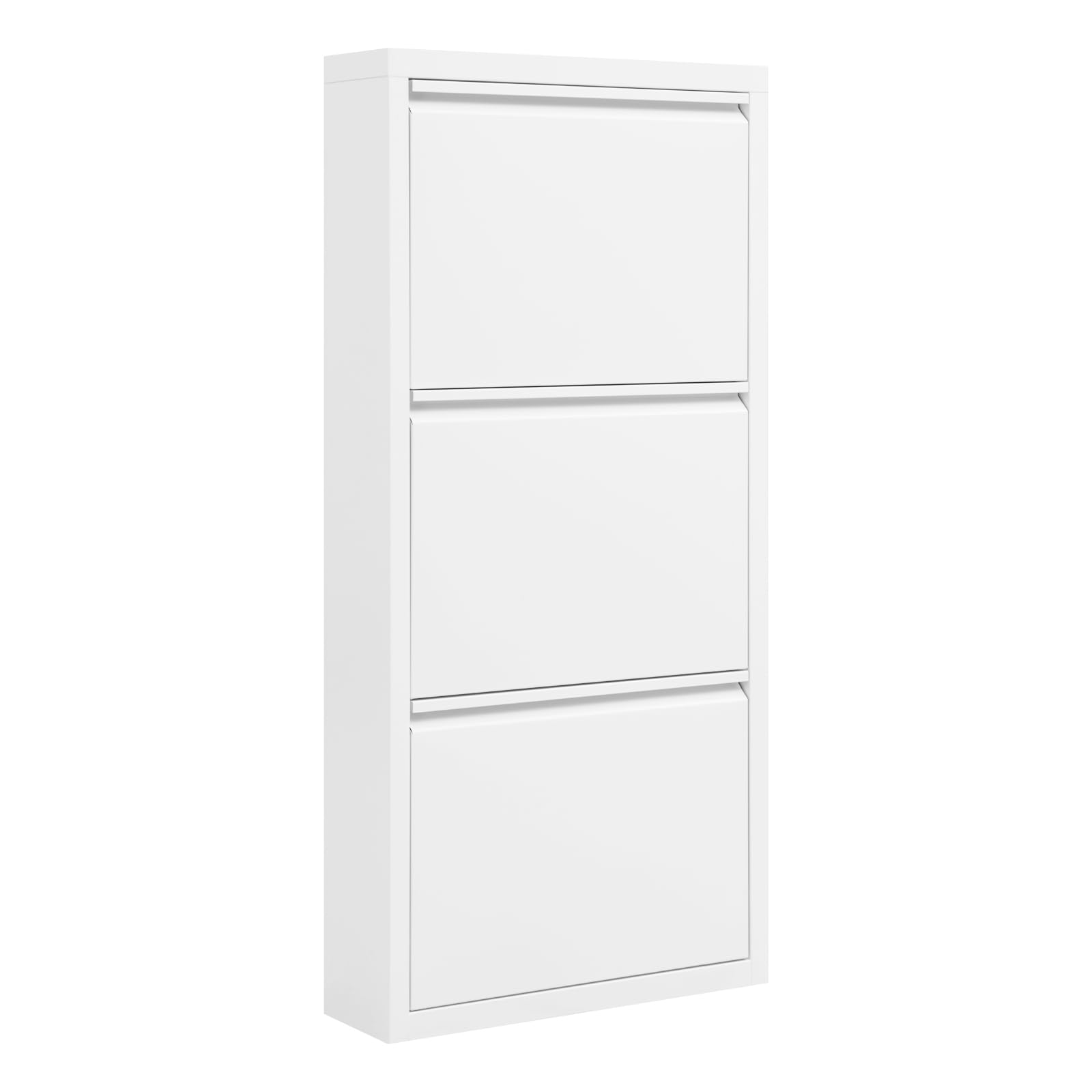 WOLTU Zapatero Entrada Recibidor, con 3 Cajones Abatibles, Mueble Recibidor, Organizador para Zapatos, Metal, Ahorro de Espacio, Blanco, 50x15x106 cm