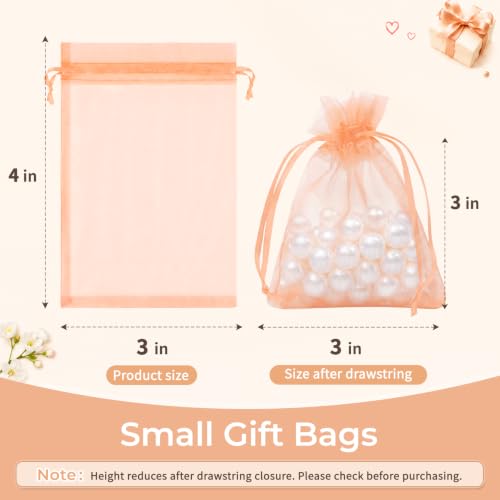 Image of Crweety 50PCS Organza Bags 3x4 Peach Small Gift Bags Mesh Drawstring | Party Favor Goodie Bag Bulk, Jewelry Sachet Candy Treat Soap Makeup Pouches, Wrap for Wedding Baby Shower Birthday Halloween