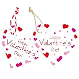 joycraft 50Pcs Valentine's Day Gift Tags with String, 2.36 Inch Happy Valentine's Day Paper Hangtags, Heart Valentine Gift Tags for Gift Wrap, Bags, DIY Craft