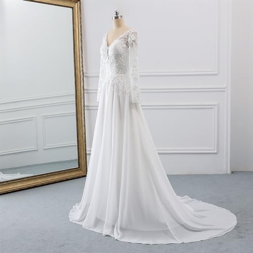 Wedding Dresses for Bride with Lace Appliques Chiffon A Line Women Dress Long Sleeves Beach Bride Dress3