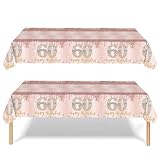 yayafunfun 60th Birthday Table Decoration 2pcs Rose Gold 60th Table Cloth,Happy 60th Birthday Tablecloth for Ladies Women,137 * 274cm Plastic Tablecloths Table Cover 60th Birthday Decorations for Her - Image 1