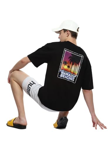 Image of hummel Vacay Men's Oversize Fit, Drop Shoulder Crew Neck Graphic Print Casual T-Shirt