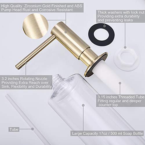 Samodra Sink Soap Dispenser, Metal Pump Head Liquid Lotion Countertop Kitchen Bathroom Soap Dispenser With 17 Oz Pet Bottle (Brushed Gold) #TOP5