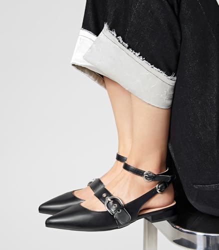Arromic Slingback Flats for Women Pointed Toe Mary Jane Punk Buckle Ballet Flats with Ankle Strap for Two Wear Comfortable Dressy Shoes4