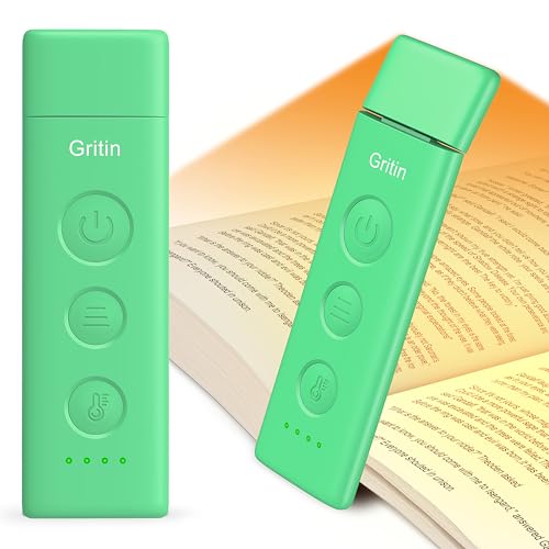 Gritin Leselampe Buch Klemme, USB C Wiederaufladbare Buchlampe Augenschonende Leselicht für Lesen ins Bett, 3 Farbtemperaturen & Stufenlos Dimmbar, Winkel Eintsellbar Klemmleuchte, Cyan Grün