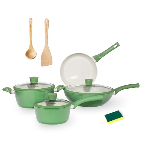 10Pcs Pots and Pans Set,nonstick Cookware Set Kitchen Cooking Set,Non-toxic Healthy Ceramic Induction Cookware Sets with firm heat-resistant handle(PFOA Free)