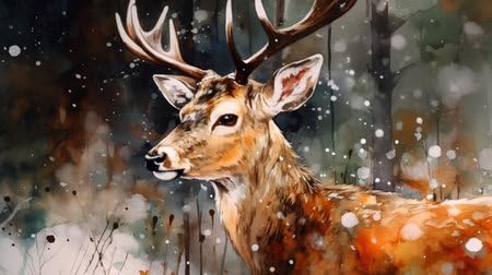 Peinture aquarelle cerf de Virginie pour salon style chalet scandinave