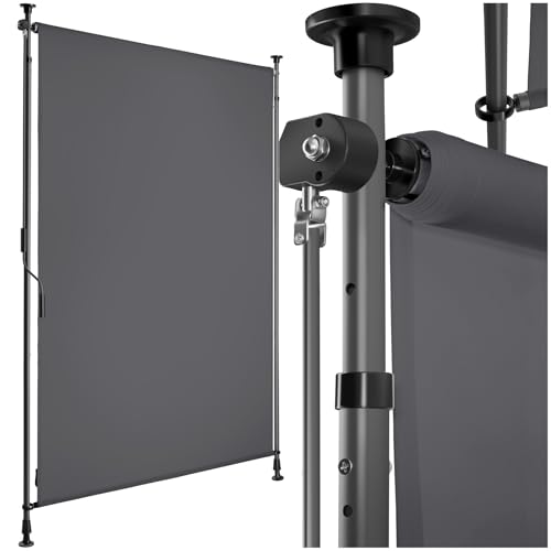 tectake® Klemmmarkise, Sichtschutz Markise Balkon ohne Bohren, Senkrechtmarkise mit Teleskopstange zum Klemmen, Windschutz, Sichtschutz, Sonnenschutz - dunkelgrau, 100 x 310 cm