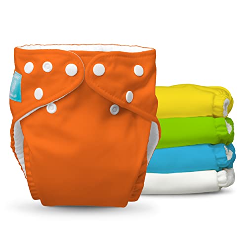 Image of Charlie Banana Baby Washable and Reusable Cloth Diapers, 5 Soft Pocket Diapers and 5 Absorbent Inserts, One-Size, Tango Mango